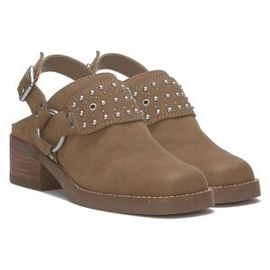 Lucky‎ Brand Shoes Kalv Leather Studded Buckle Western Sling Back Mules 8.5